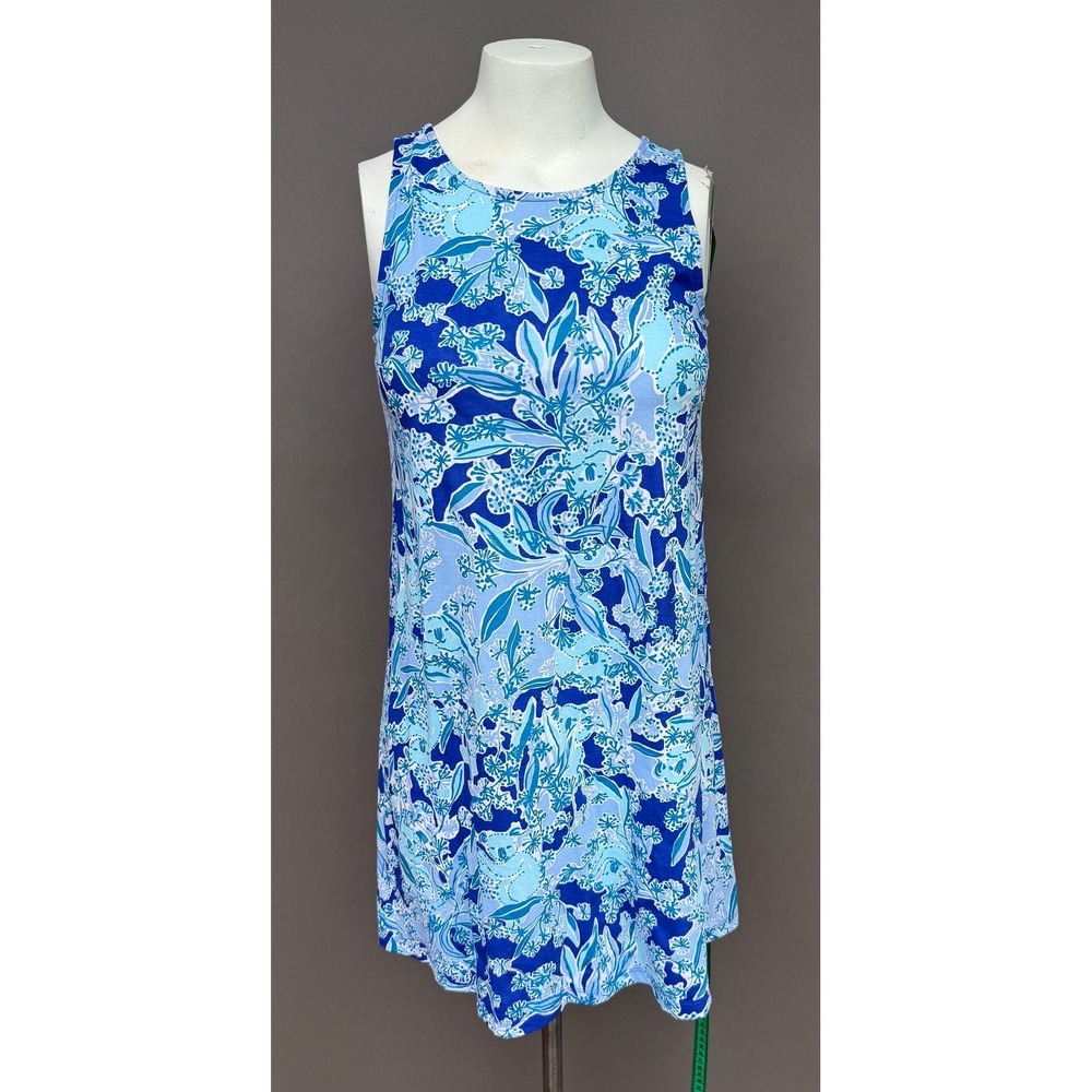 Lilly Pulitzer Dress S Blue Floral Pima Cotton Strappy Back Mini Shift Resort